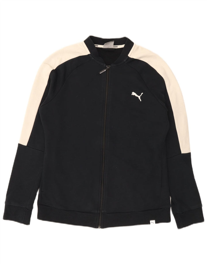 Puma Damen-Trainingsanzug-Oberteiljacke UK 14 Mittelschwarze Colourblock-Baumwolle