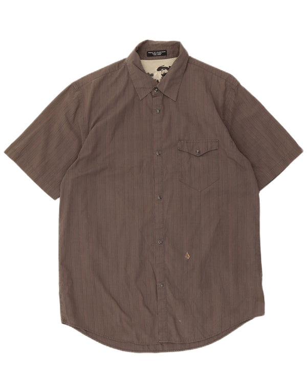 Volcom Mens Short Sleeve Shirt Large Grey Pinstripe Cotton