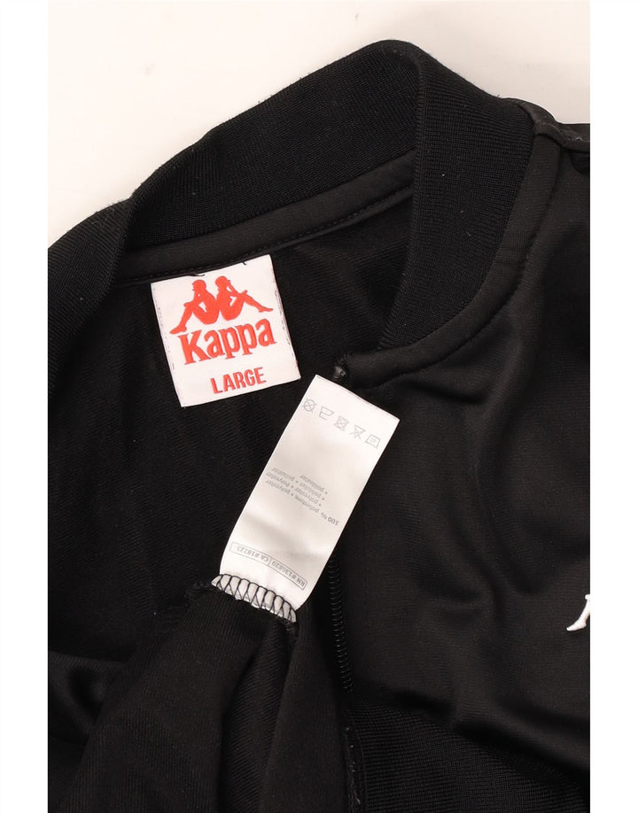 Kappa Herren-Trainingsanzug mit grafischem Oberteil, groß, aus schwarzem Polyester