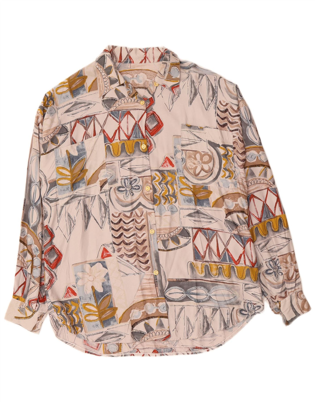 VINTAGE Damen Shirt UK 18 XL Weiß Patchwork