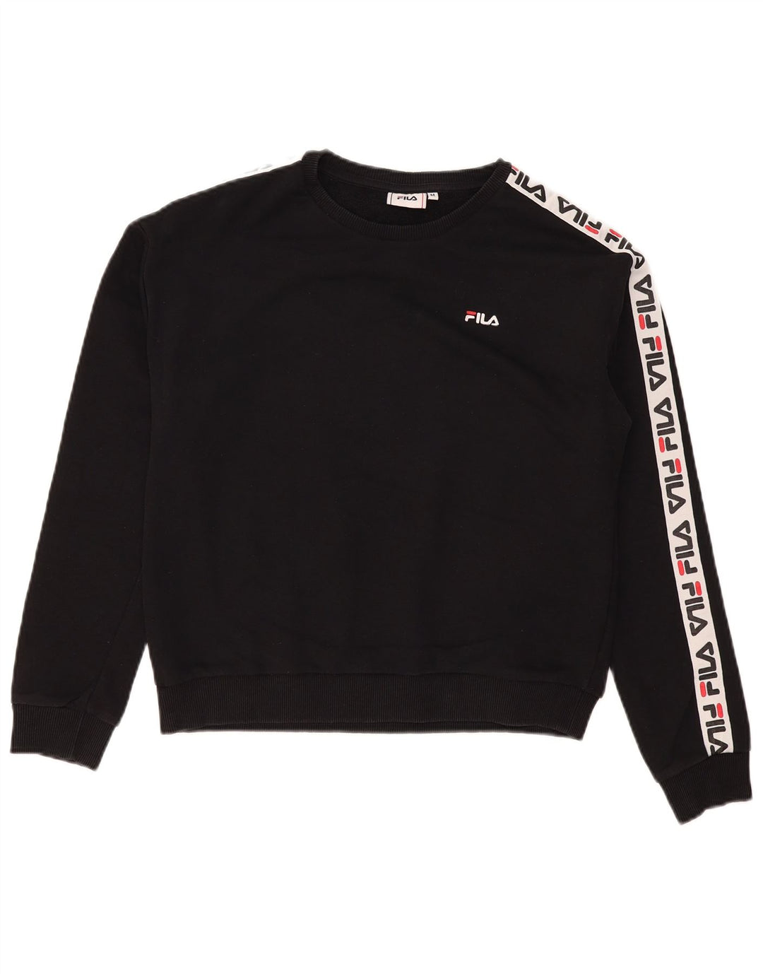 Fila Damen Grafik-Sweatshirt-Pullover UK 14 Mittelschwarze Colourblock-Baumwolle