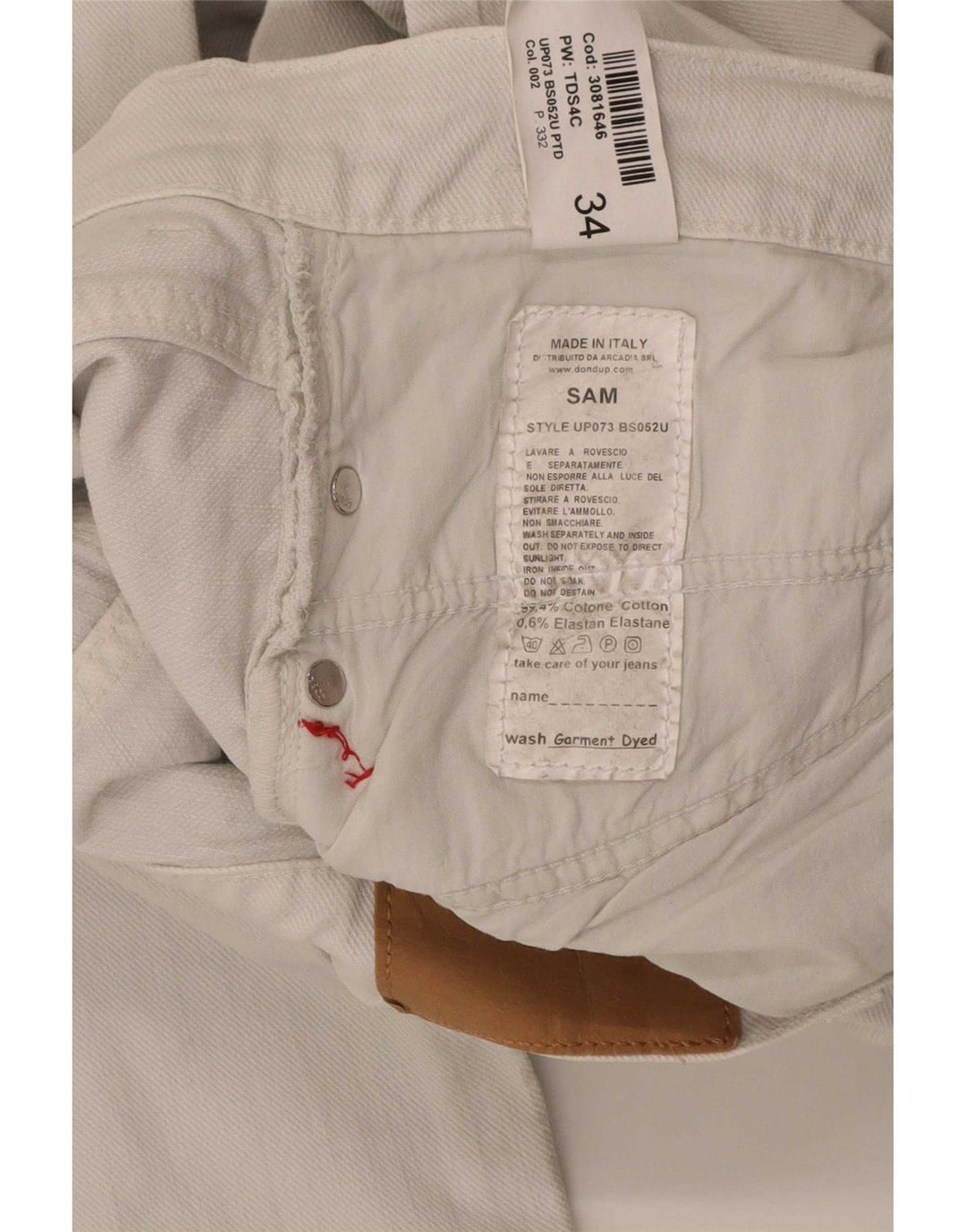 Dondup Herren Sam Straight Jeans W34 L32 Weiße Baumwolle