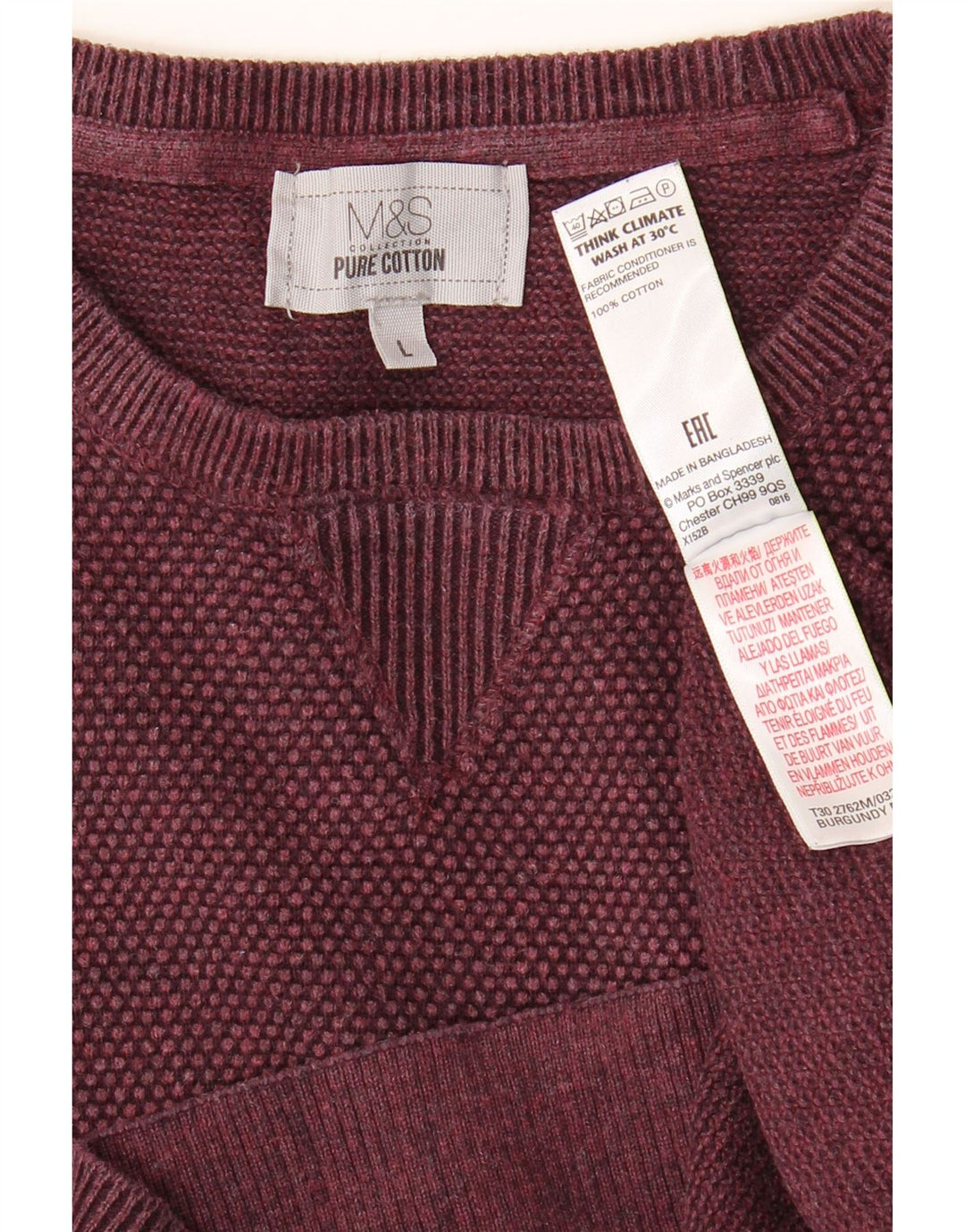MARKS & SPENCER Herren-Pullover mit Rundhalsausschnitt, groß, burgunderrote Baumwolle