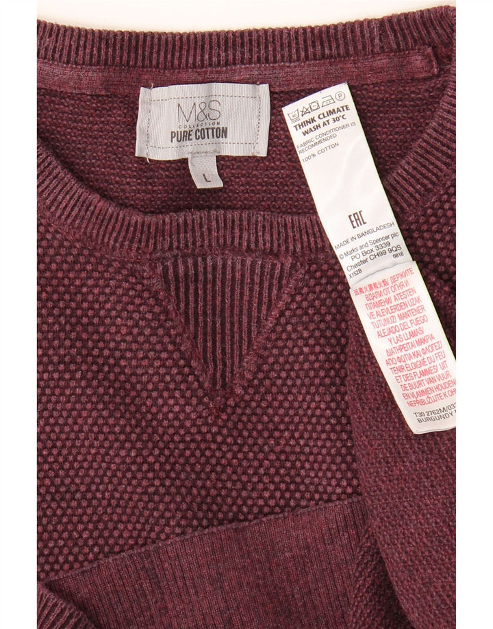 MARKS & SPENCER Herren-Pullover mit Rundhalsausschnitt, groß, burgunderrote Baumwolle