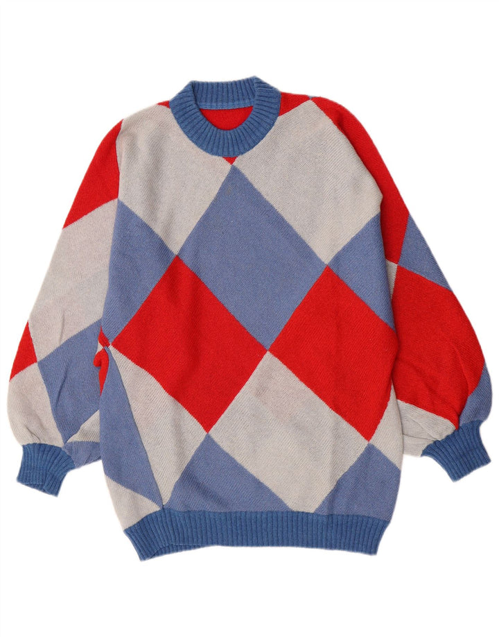 Vintage Herren Pullover mit Rundhalsausschnitt, klein, mehrfarbig, Argyle/Diamant