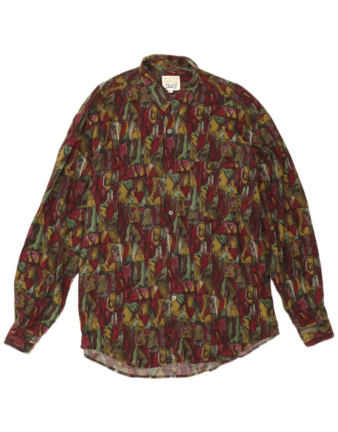 Vintage Herren Hemd mit abstraktem Muster, groß, Burgunderrot, Viskose