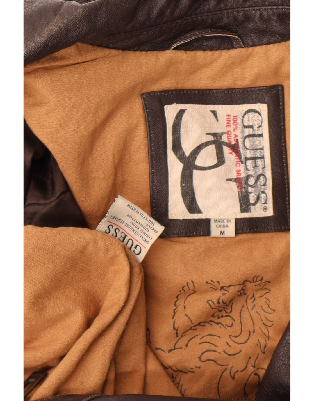 Guess Herren-Lederjacke UK 38 Mittelbraunes Leder