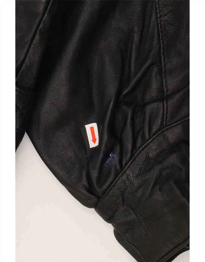 VINTAGE Damen Übergroße Lederjacke EU 36 Kleines schwarzes Leder