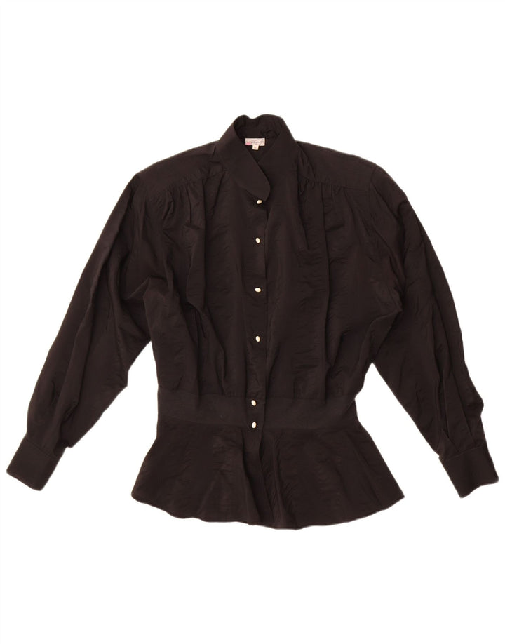 Vintage Damen Hemdbluse UK 18 XL Schwarz Acetat