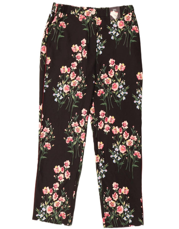 Marks & Spencer Damen Freizeithose UK 14 Large W34 L33 Schwarz geblümt