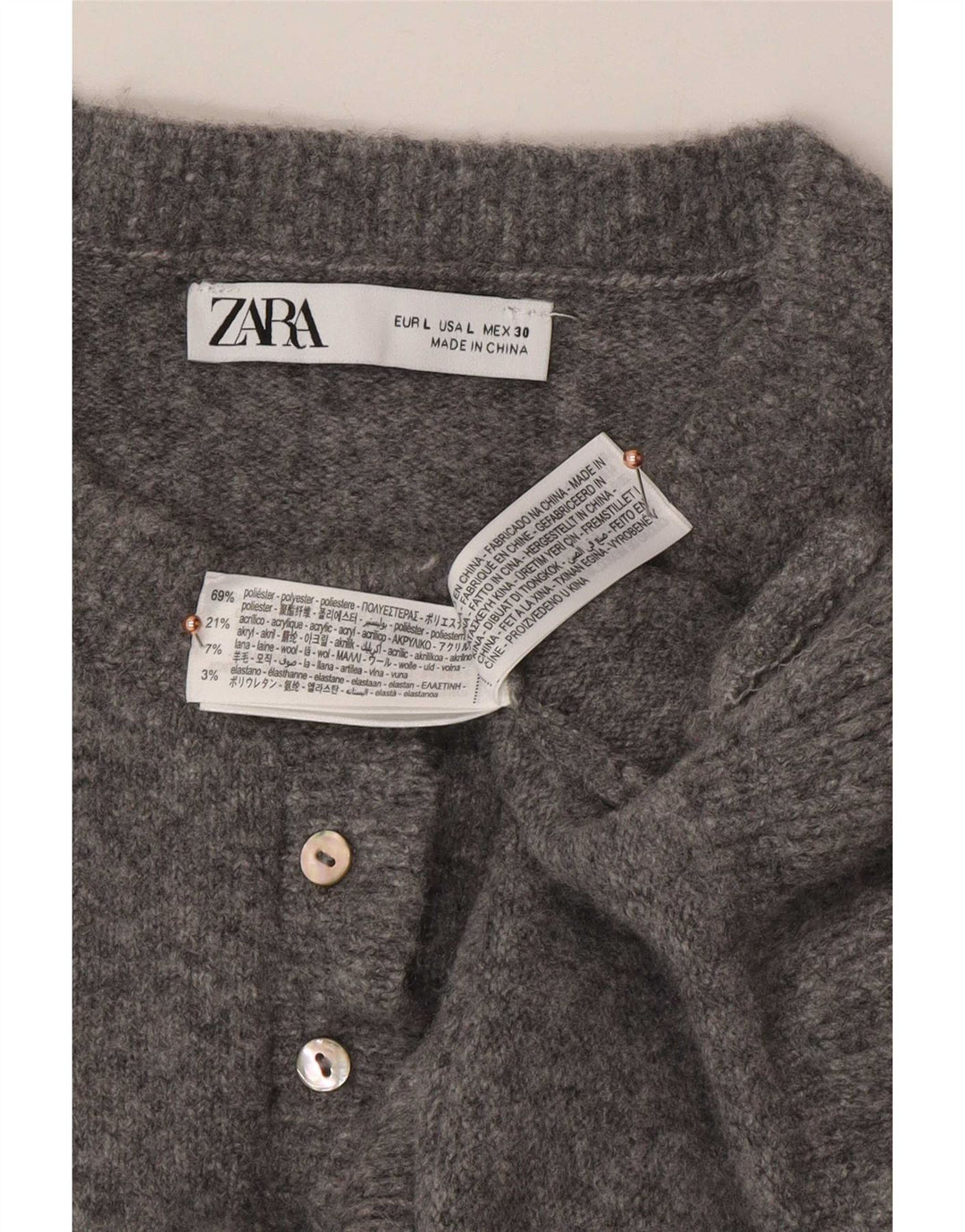 Zara Damen-Cardigan-Pullover UK 16 Large Grau Polyester