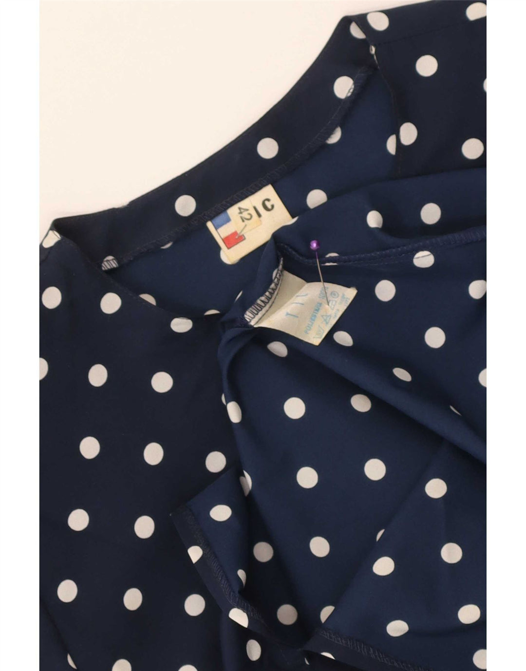 Vintage Damen Schößchenkleid IT 42 Medium Marineblau Polka Dot Polyester