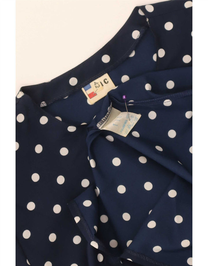 Vintage Damen Schößchenkleid IT 42 Medium Marineblau Polka Dot Polyester