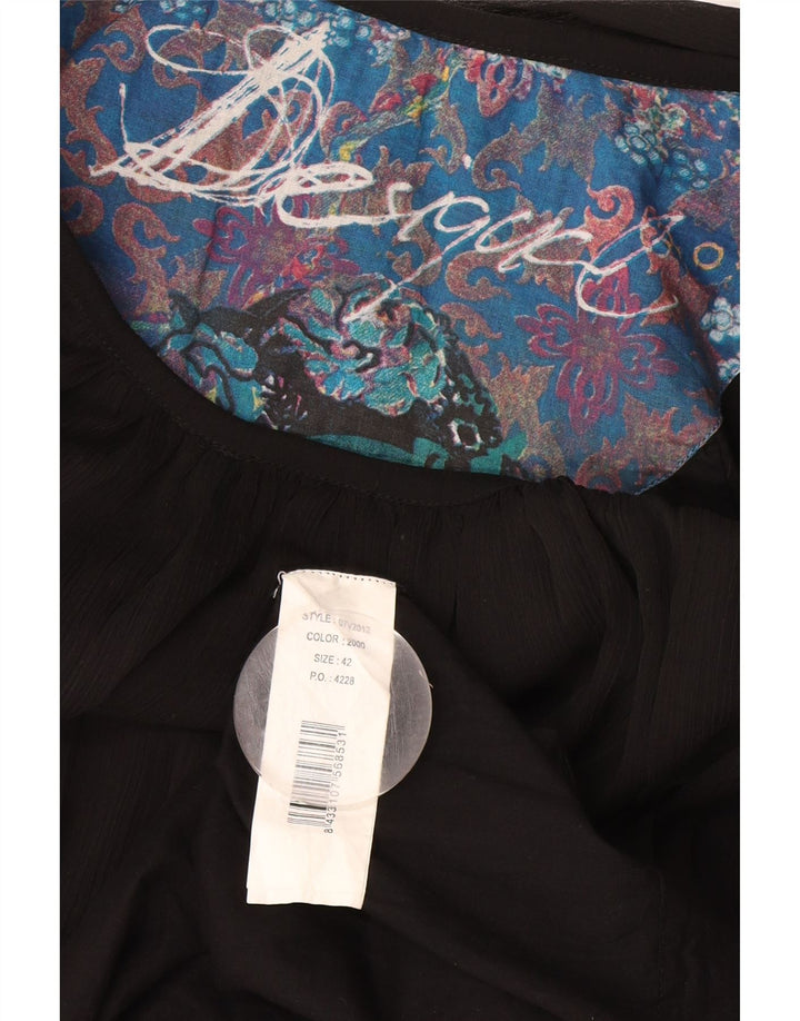 Desigual Damen Etuikleid EU 42 Großes schwarzes Polyester mit Tiermuster