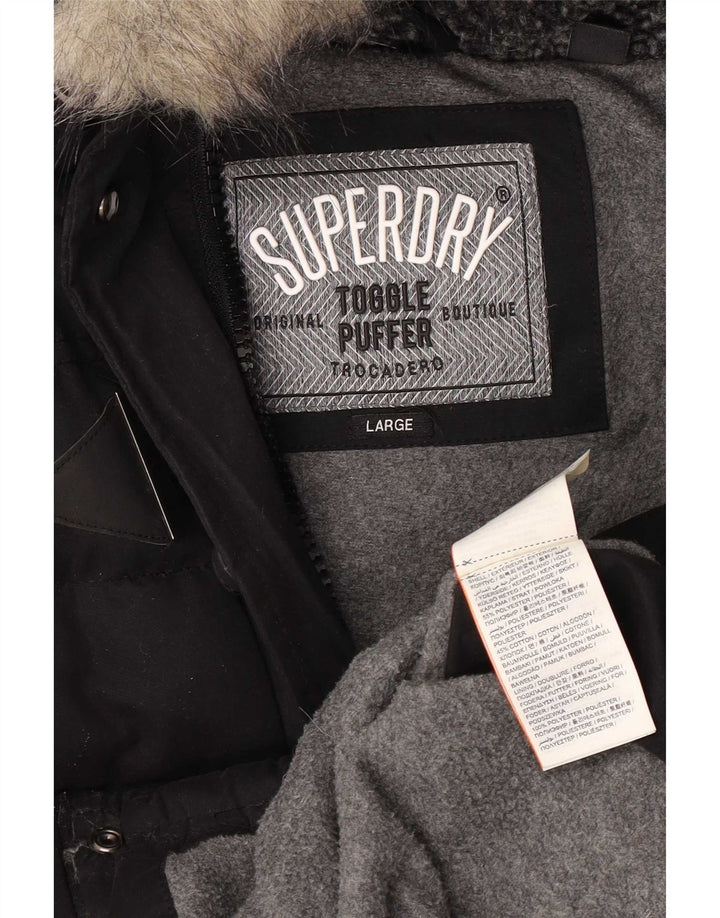 Superdry Wattierte Damenjacke mit Kapuze, UK 14, Größe L, Schwarz, Polyester