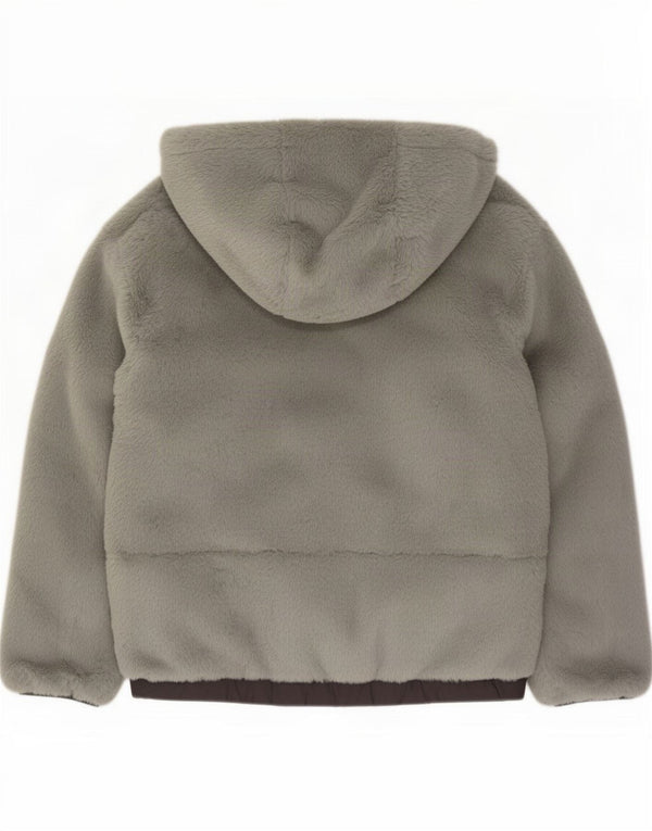 Zara Mädchen-Jacke aus Kunstpelz mit Kapuze, 13–14 Jahre, graues Polyester