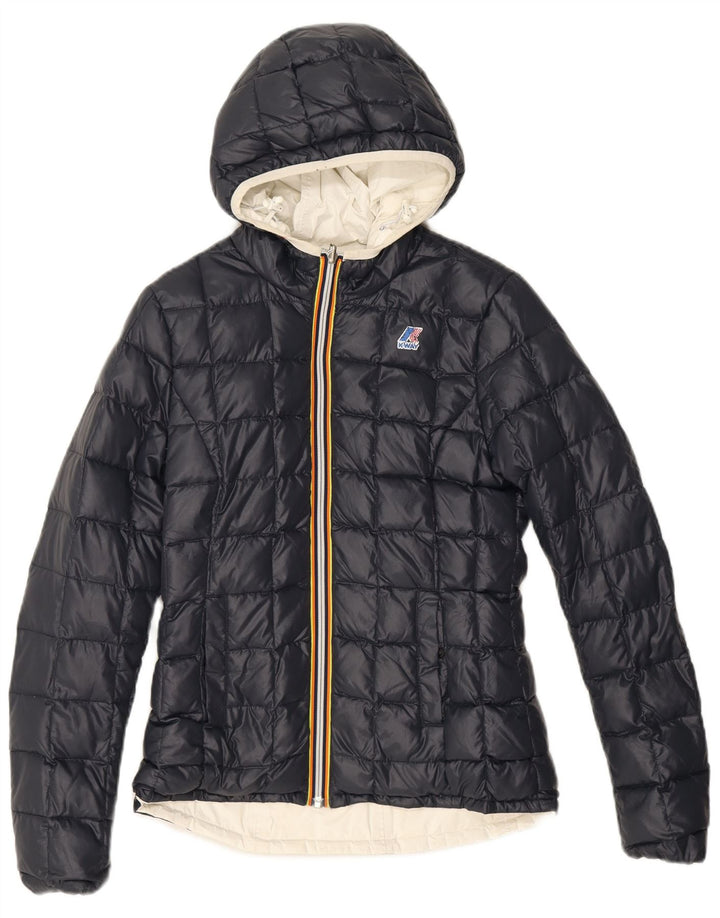 K-Way Damen Kapuzenjacke, wendbar, gepolstert, Gr. 8, Schwarz, Polyamid