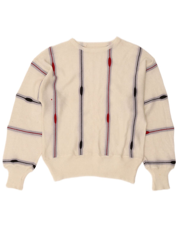 Vintage Damen Pullover mit U-Boot-Ausschnitt, UK 14, mittelweiß gestreift