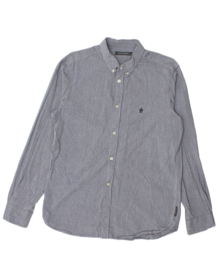 French Connection Herren-Hemd, groß, aus blauer Baumwolle