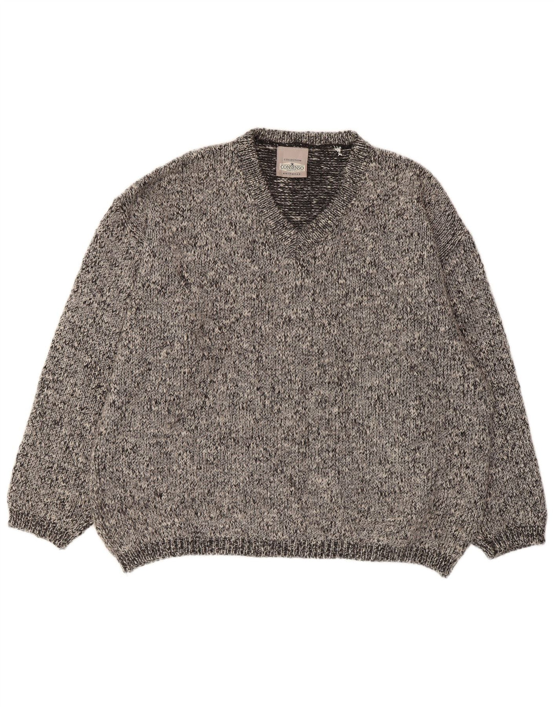 Consenso Herren-Pullover mit V-Ausschnitt, XL, grau gesprenkelte Wolle