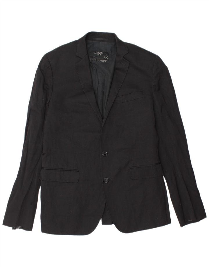 All Saints Herren-Blazer mit 2 Knöpfen, UK 40, große schwarze Wolle
