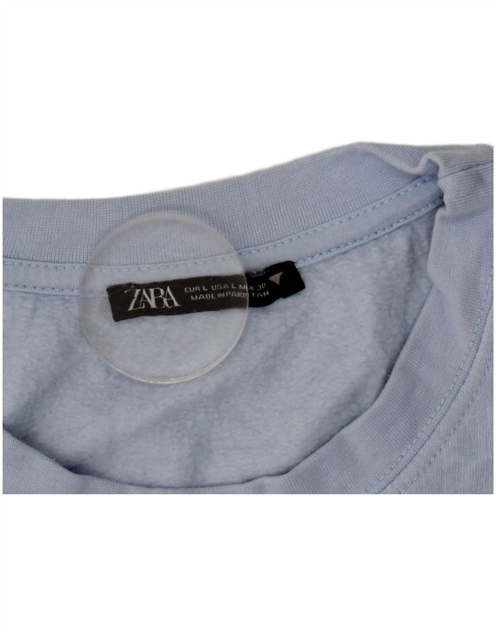 Zara Damen Crop Sweatshirt Pullover UK 16 Large Blau Polyester