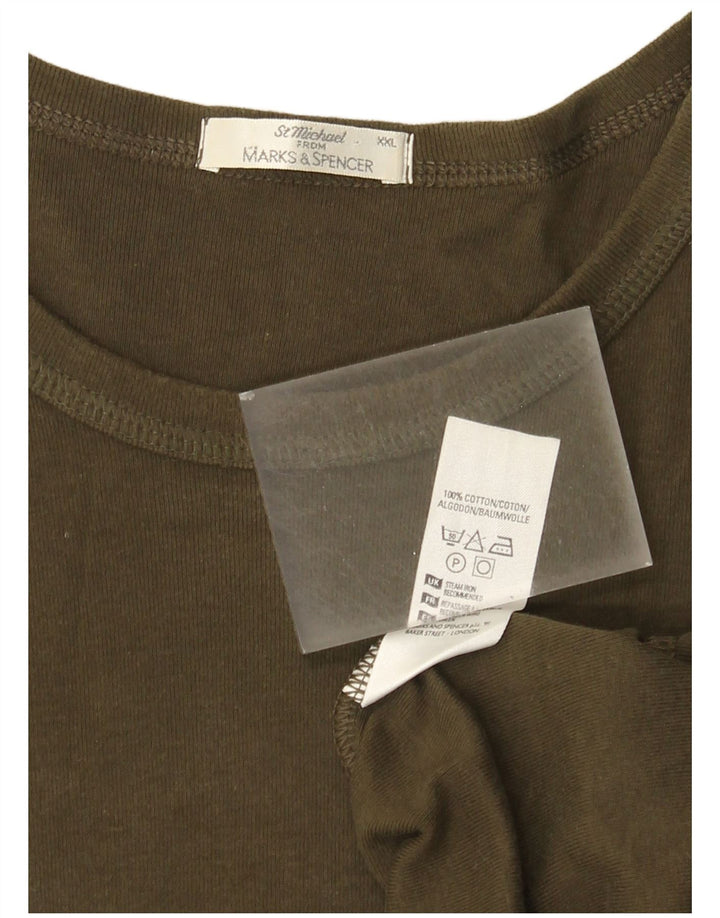 Marks & Spencer Herren Top Langarm 2XL Khaki Baumwolle