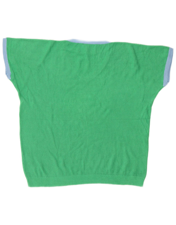 Vintage Damen Roma Kurzarm V-Ausschnitt Pullover Pullover UK 14 Large Grün