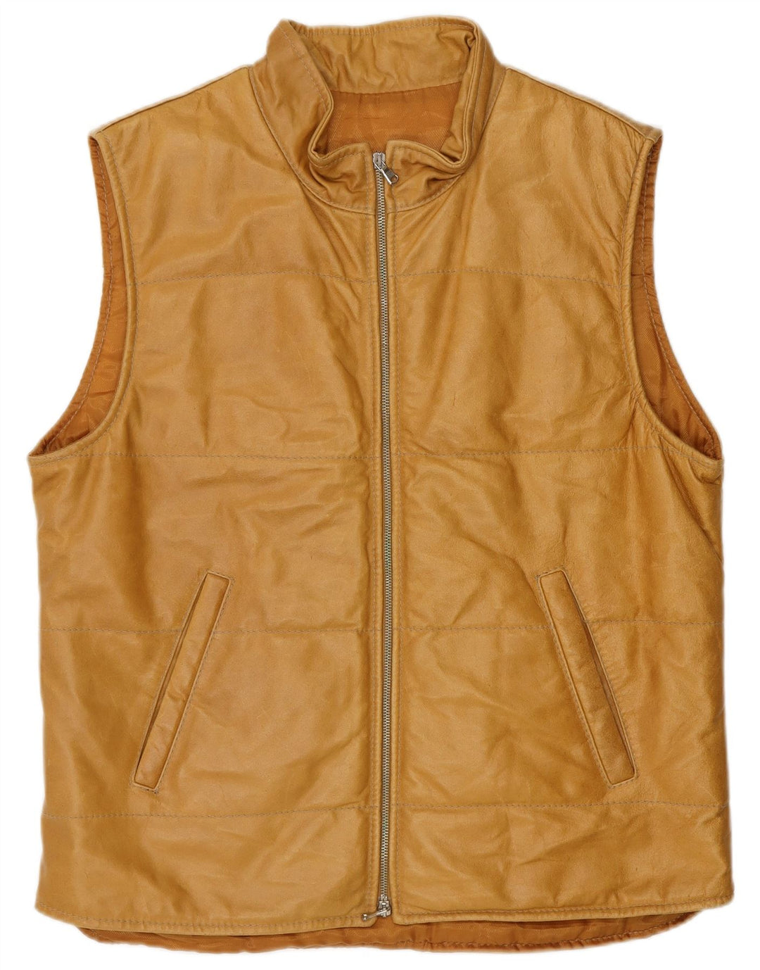 Saks Club Herren gepolsterte Lederweste IT 48 Mittelbeige