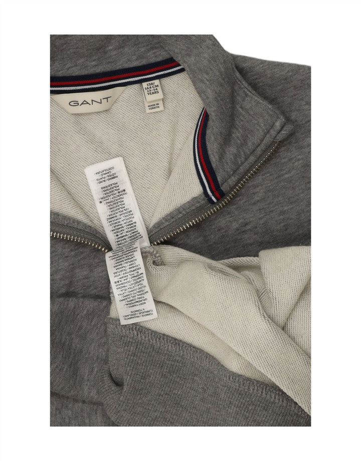 Gant Jungen-Sweatshirt mit Reißverschluss am Hals, 13–14 Jahre, graue Baumwolle