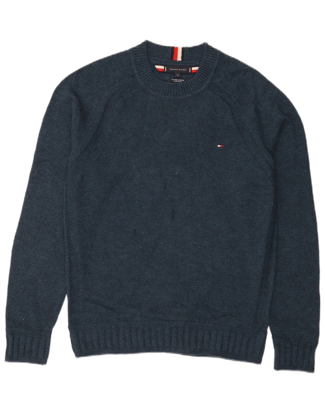 Tommy Hilfiger Herren-Pullover mit Rundhalsausschnitt, mittlere marineblaue Lammwolle