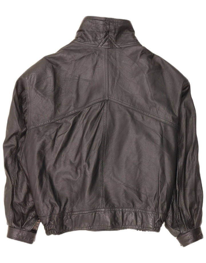 Vintage Herren Zweireihige Lederjacke IT 52 XL Schwarzes Leder