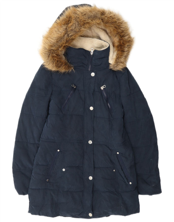 Nautica Wattierte Damenjacke mit Kapuze, UK 14, Mittelmarineblau, Polyester