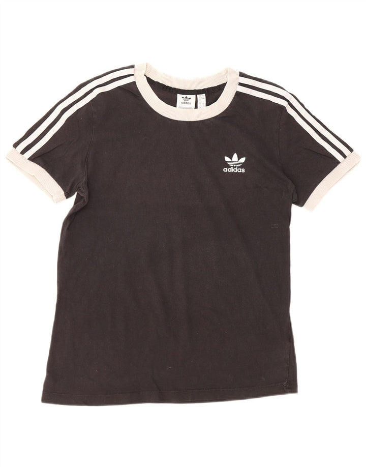 ADIDAS Damen T-Shirt Top UK 12 Medium Schwarz Baumwolle