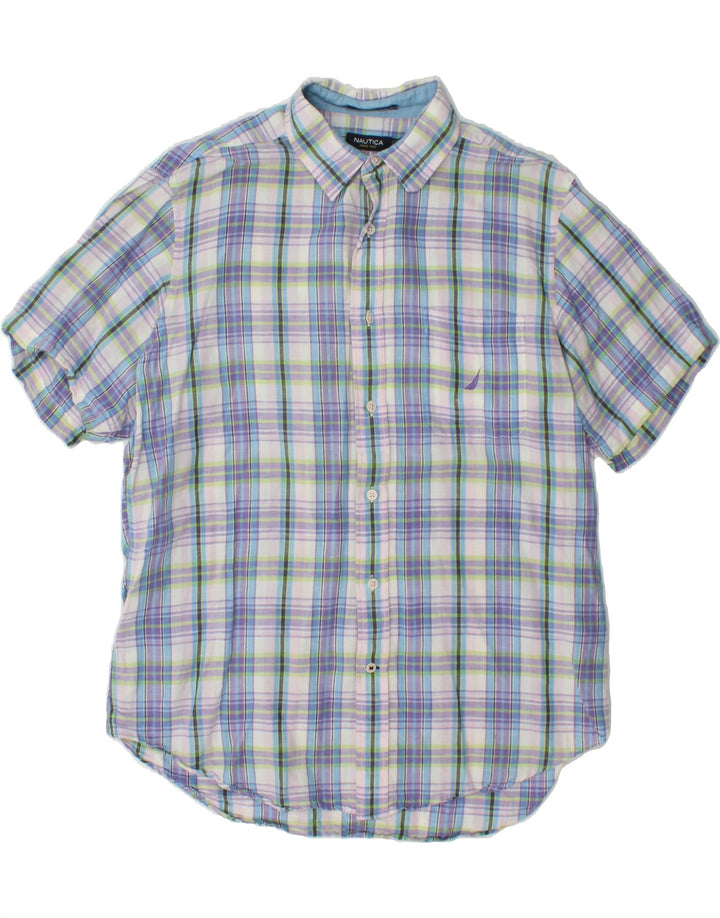 NAUTICA Mens Short Sleeve Shirt Large Purple Check Linen Vintage Nautica and Second-Hand Nautica from Messina Hembry 