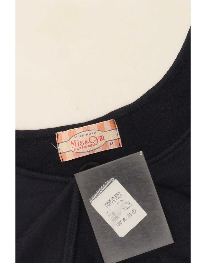 Vintage Damen Crop Weste Top UK 14 Medium Marineblau Baumwolle