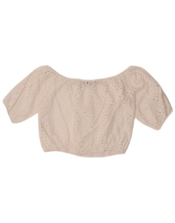 Zara Damen Crop Off Shoulder Top UK 10 Small Weiße Baumwolle