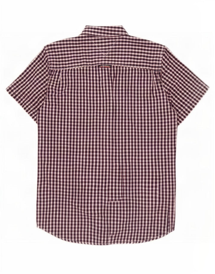 Tommy Hilfiger Herren-Kurzarmhemd aus mittelblauer Gingham-Baumwolle in Marineblau