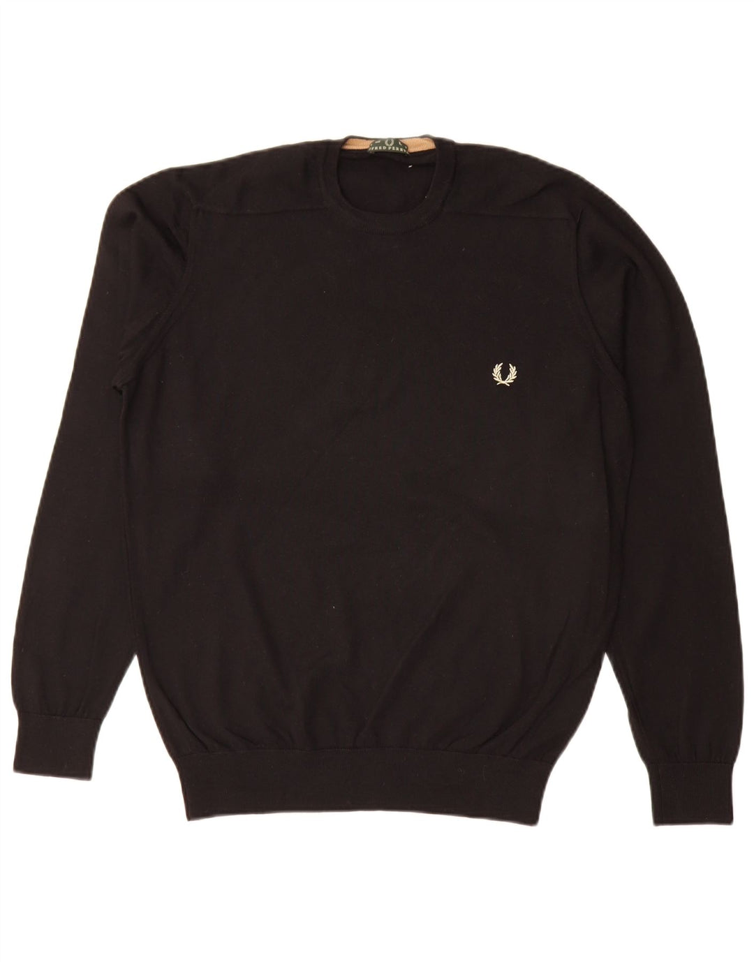 Fred Perry Herren-Pullover mit Rundhalsausschnitt, Größe L, schwarze Wolle