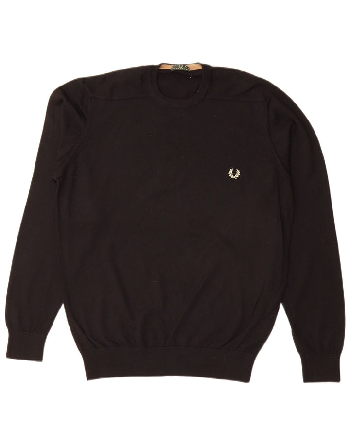 Fred Perry Herren-Pullover mit Rundhalsausschnitt, Größe L, schwarze Wolle
