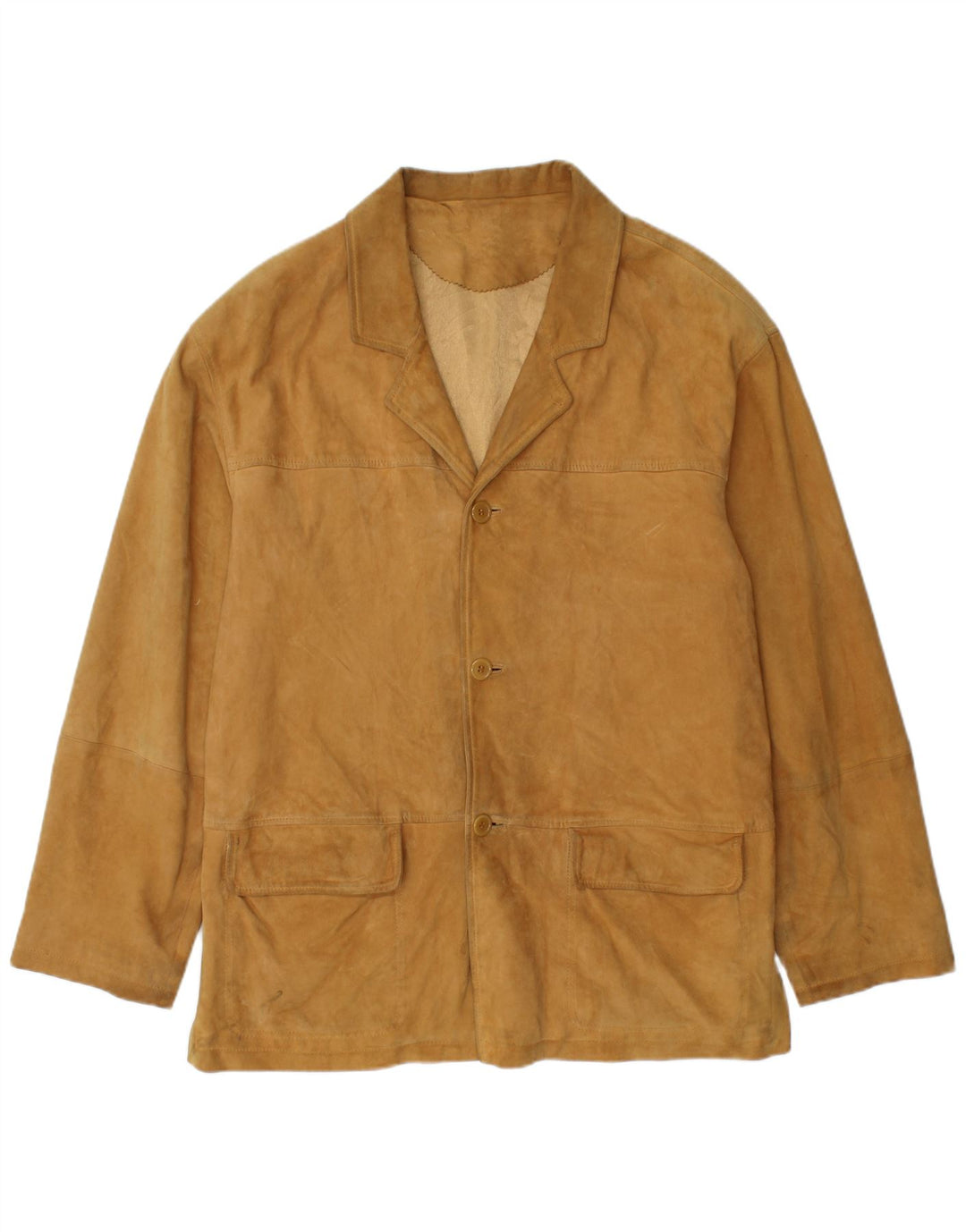 Vintage Herren 3-Knopf-Wildleder-Blazerjacke UK 38 Mittelbeiges Leder