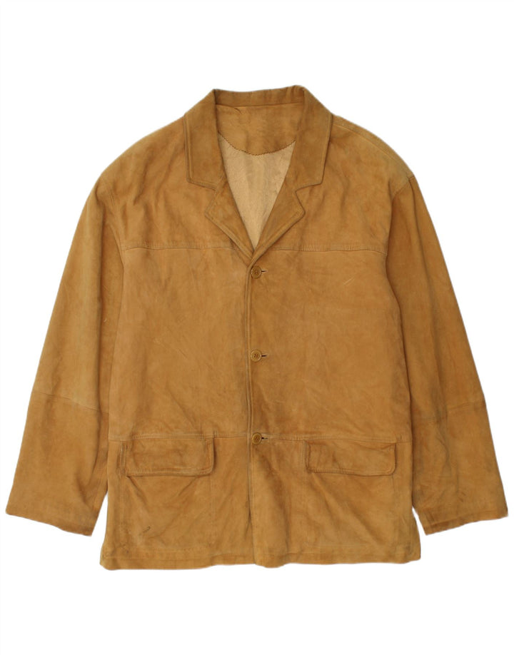 Vintage Herren 3-Knopf-Wildleder-Blazerjacke UK 38 Mittelbeiges Leder