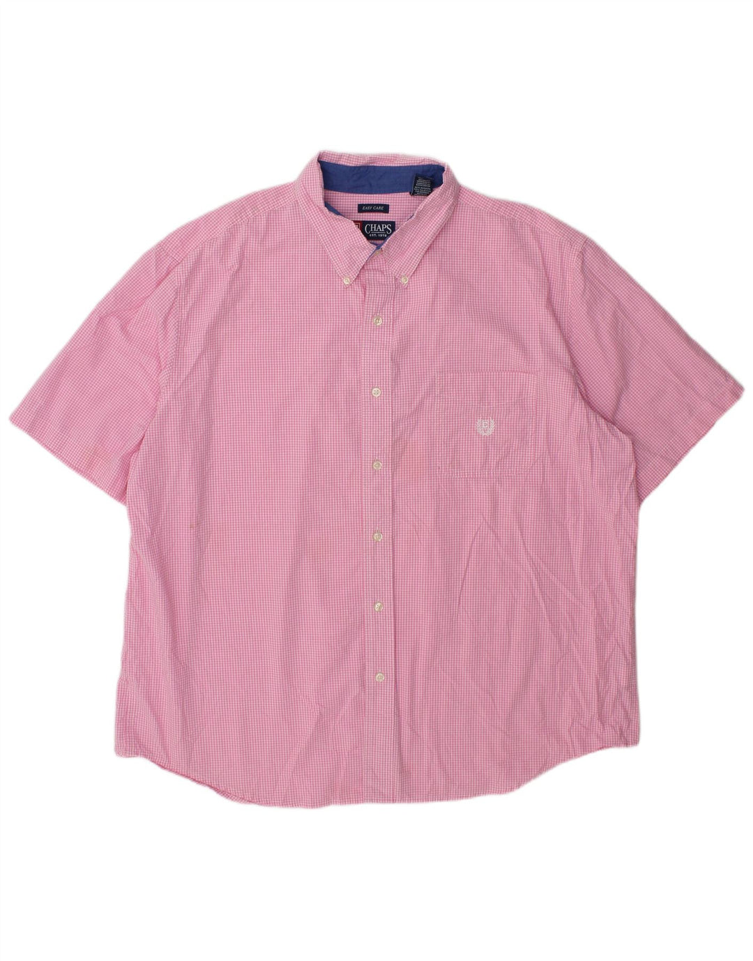 Chaps Herren Kurzarmhemd 2XL Pink Gingham Baumwolle
