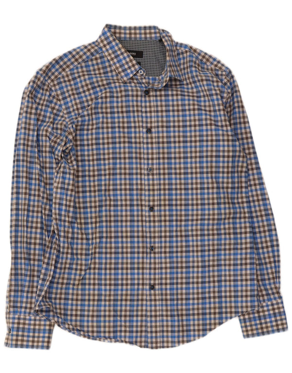 Hugo Boss Herren-Slim-Fit-Hemd, groß, blau kariert, Baumwolle