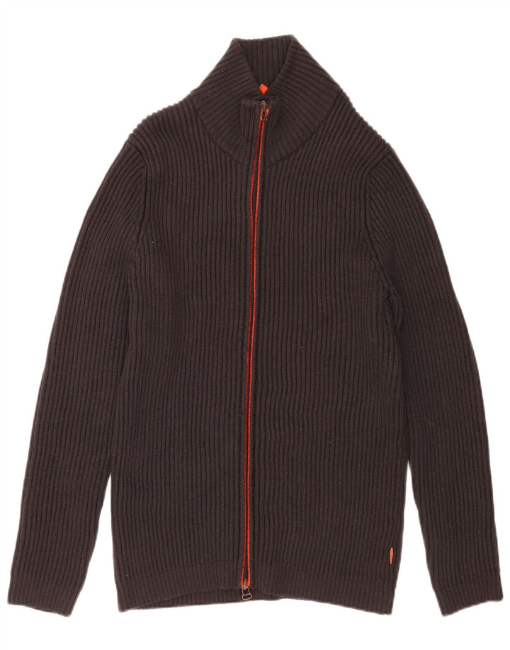 Hugo Boss Herren-Strickjacke aus mittelgrauer Schurwolle