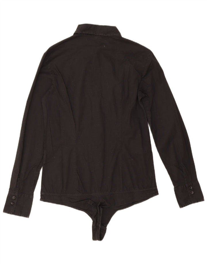 Benetton Damen Langarm-Shirt-Bodysuit UK 12 Medium Schwarz