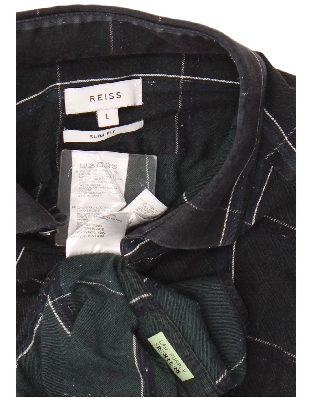 Reiss Slim-Fit-Flanellhemd für Herren, groß, marineblau, kariert, Baumwolle