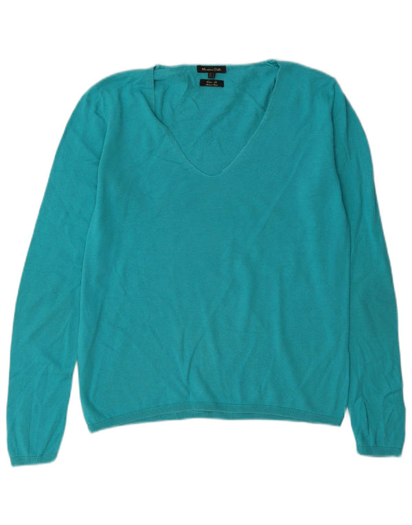 Massimo Dutti Womens Oversized V-Neck Jumper Sweater UK 10 Small Blue