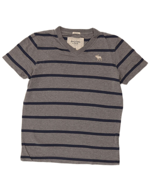ABERCROMBIE & FITCH Herren-Muskel-T-Shirt-Oberteil aus mittelgrauer, gestreifter Baumwolle