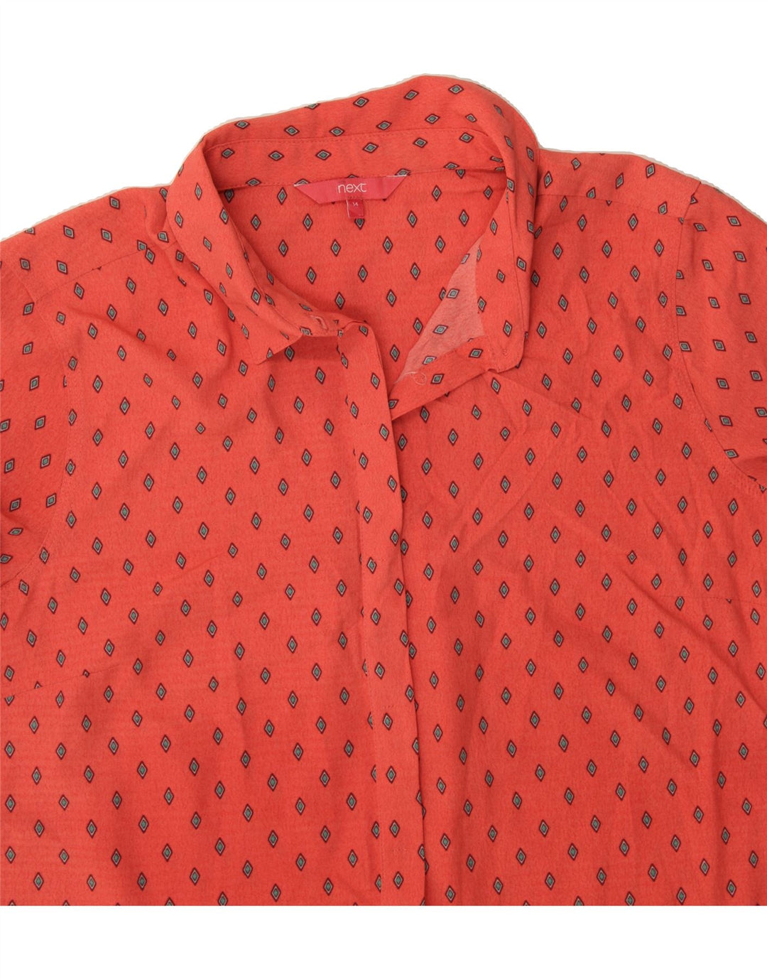 NEXT Womens 3/4 Sleeve Shirt Dress US 14 XL Orange Spotted Polyester Vintage Next and Second-Hand Next from Messina Hembry 